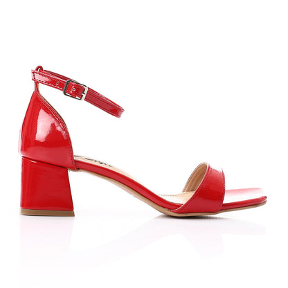 Shiny Red Ankle Strap Block Heel Sandal