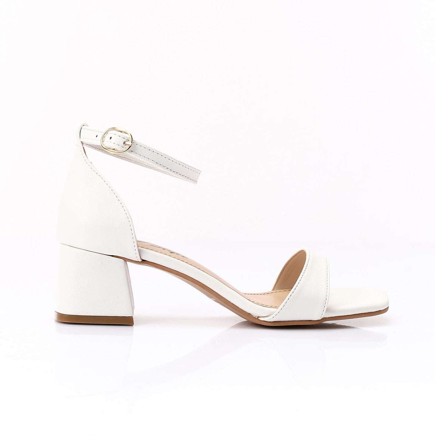 White Ankle Strap Block Heel Sandal