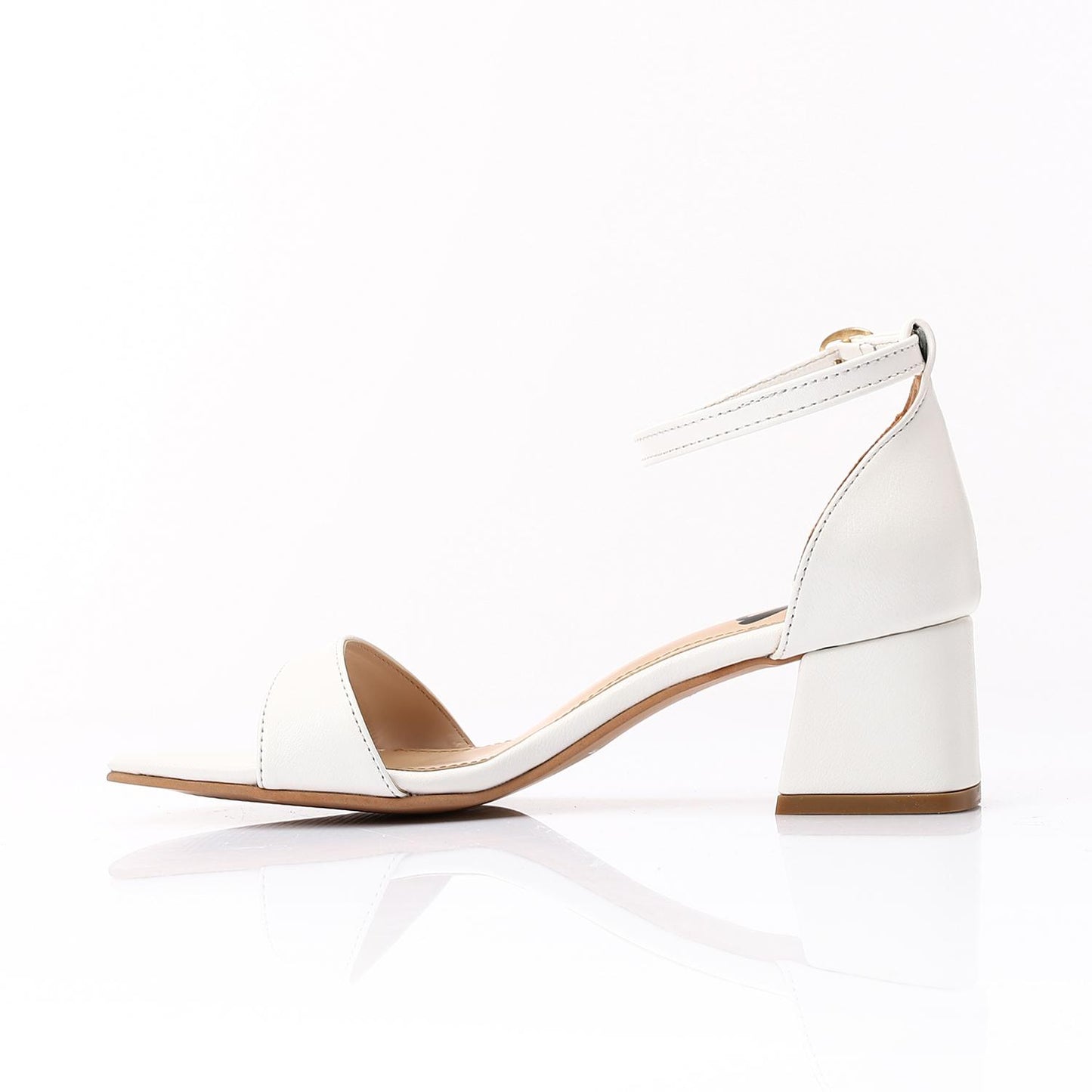 White Ankle Strap Block Heel Sandal