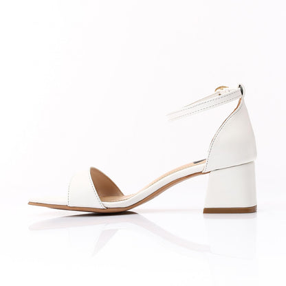 White Ankle Strap Block Heel Sandal