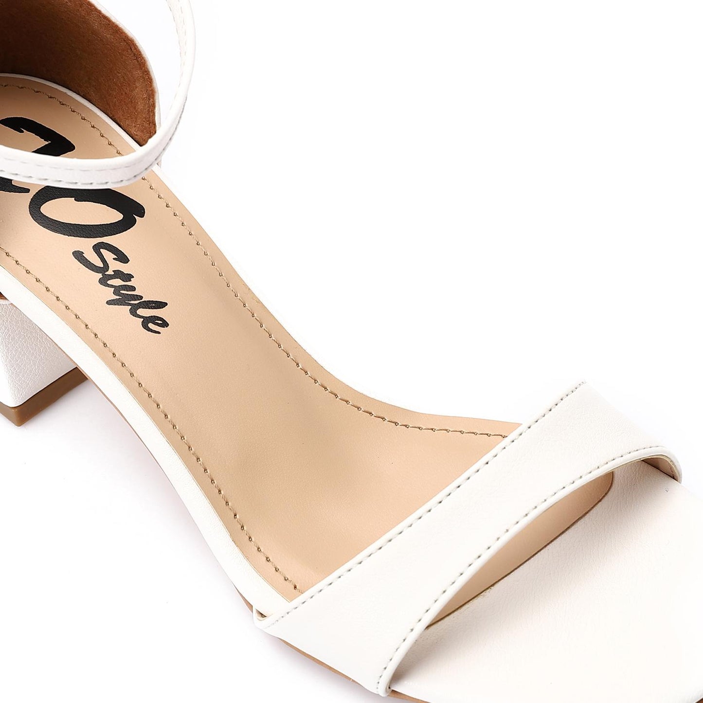 White Ankle Strap Block Heel Sandal