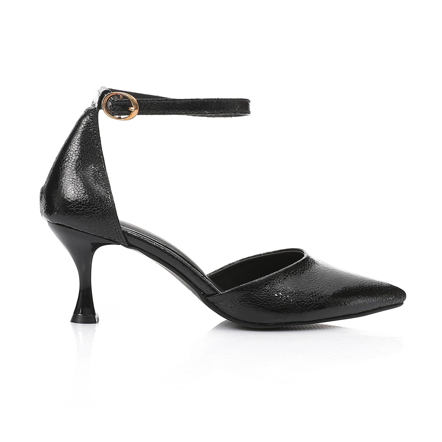 Black Textured Leather Pumps
