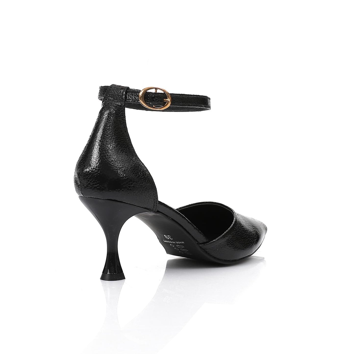 Black Textured Leather Pumps