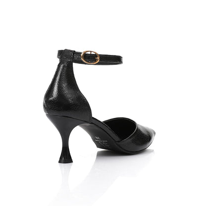Black Textured Leather Pumps
