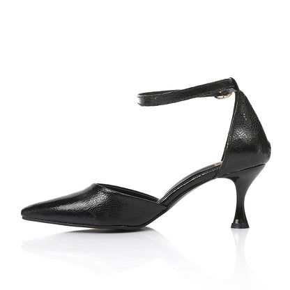 Black Textured Leather Pumps