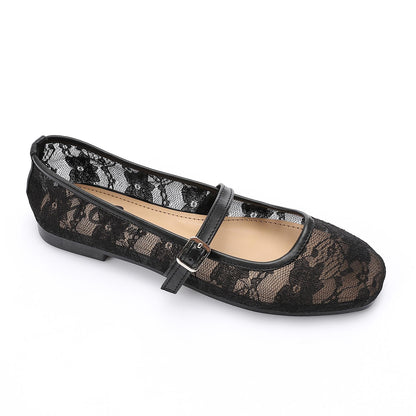 Black Upper Buckle Mesh Ballerina