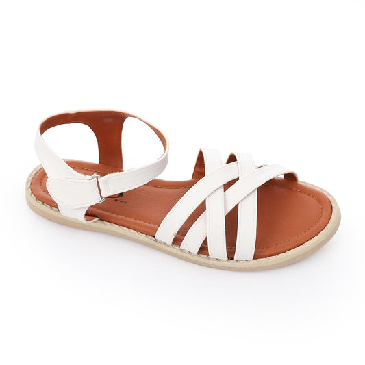 White Sandal with Velcro Closure for Teen Girls