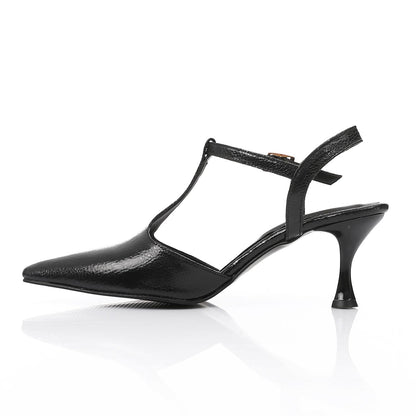 Black Shiny Leather Pointed Toe Heels