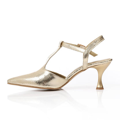Shiny Gold Leather Pointed Toe Heels