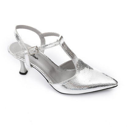 Shiny Silver Leather Pointed Toe Heels