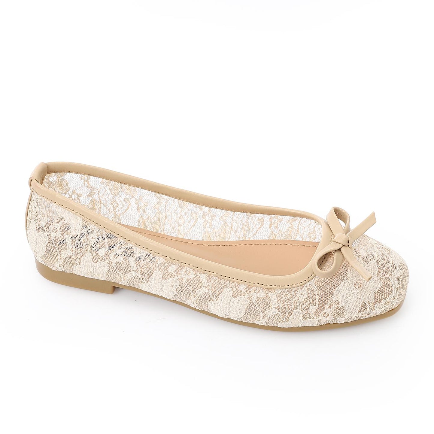Beige Lace Ballerina with Bow - حذاء بالرينا دانتيل بيج بفيونكة
