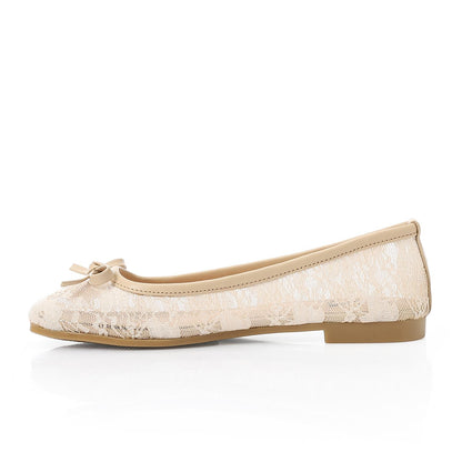 Beige Lace Ballerina with Bow - حذاء بالرينا دانتيل بيج بفيونكة
