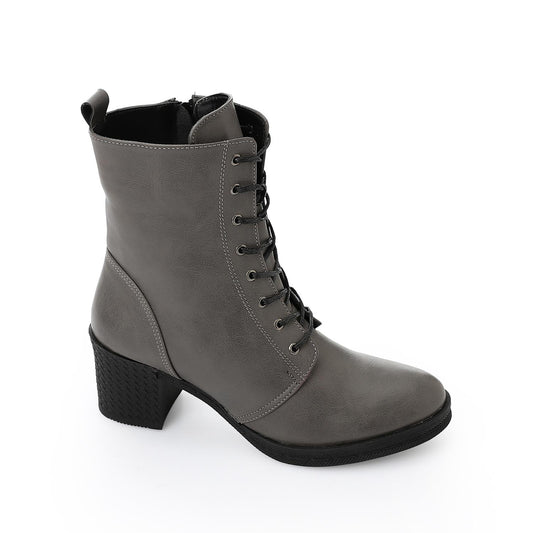 Lace-up Ankle Boot with Side Zipper - بوت للكاحل برباط وسوستة جانبية
