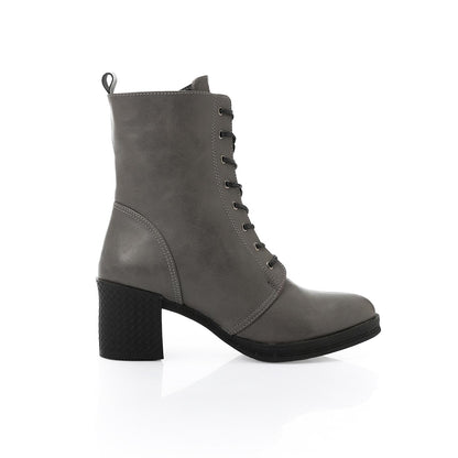 Lace-up Ankle Boot with Side Zipper - بوت للكاحل برباط وسوستة جانبية
