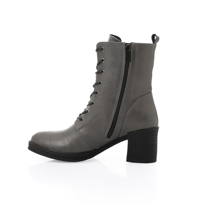 Lace-up Ankle Boot with Side Zipper - بوت للكاحل برباط وسوستة جانبية