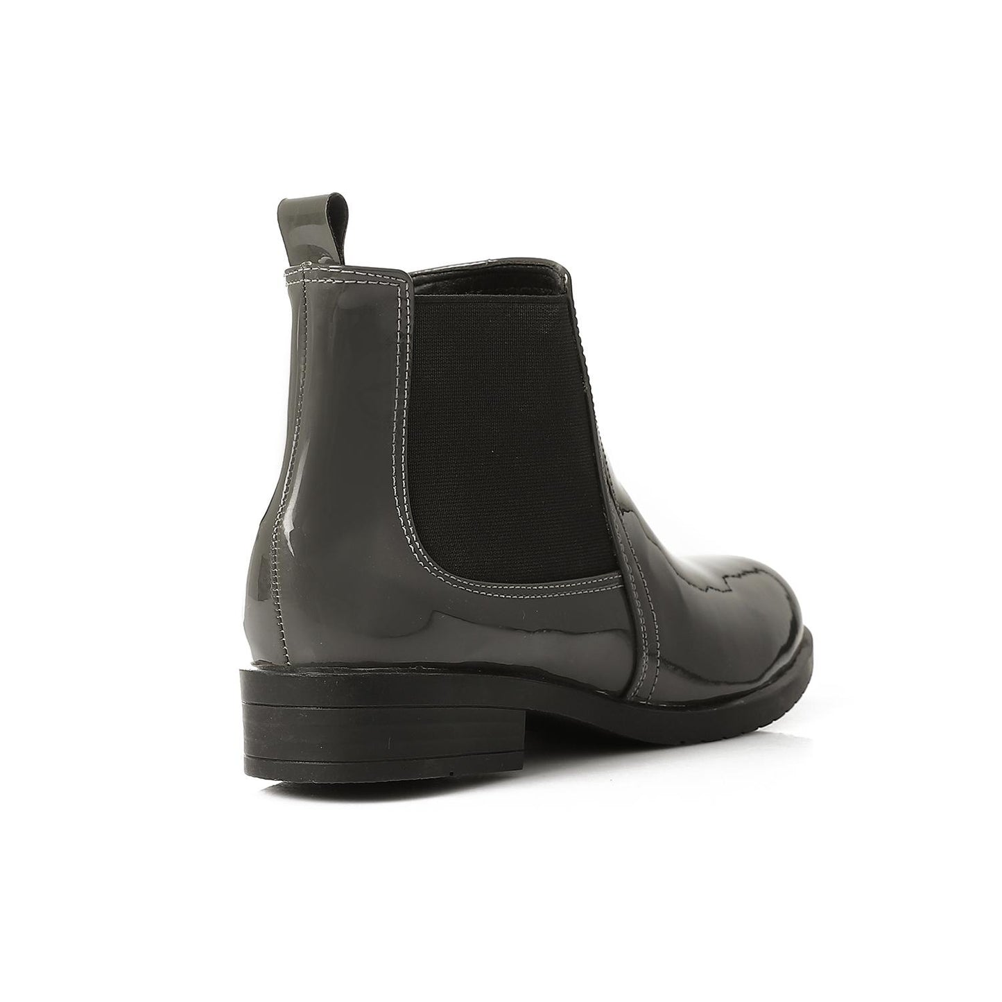 Gray Patent Leather Ankle Boot - بوت للكاحل جلد فيرنيه رمادي