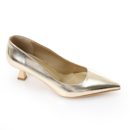 Gold Solid Pointed-Toe Pumps - حذاء بكعب سادة بمقدمة مدببة