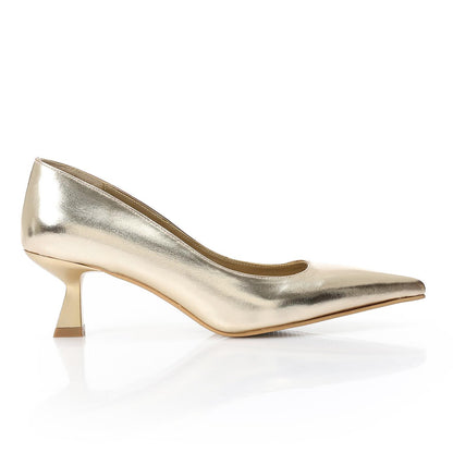 Gold Solid Pointed-Toe Pumps - حذاء بكعب سادة بمقدمة مدببة