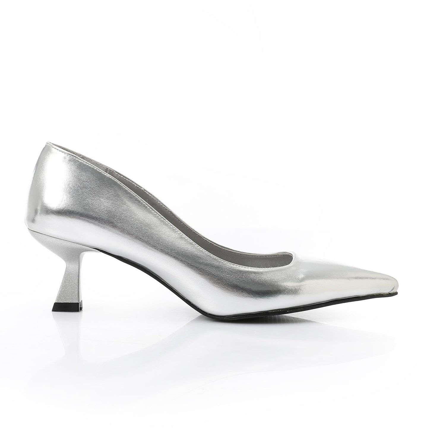 Silver Solid Pointed-Toe Pumps - حذاء بكعب سادة بمقدمة مدببة