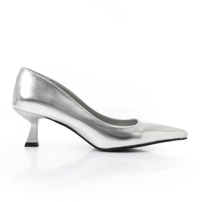 Silver Solid Pointed-Toe Pumps - حذاء بكعب سادة بمقدمة مدببة