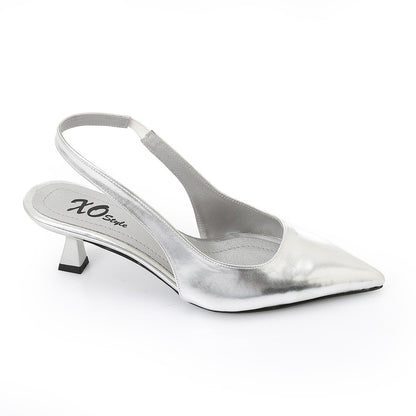 Silver Slingback Pumps - حذاء فضي بكعب مفتوح من الخلف