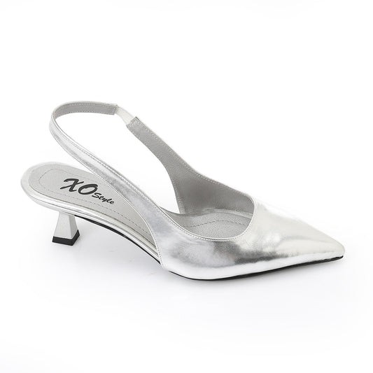 Silver Slingback Pumps - حذاء فضي بكعب مفتوح من الخلف