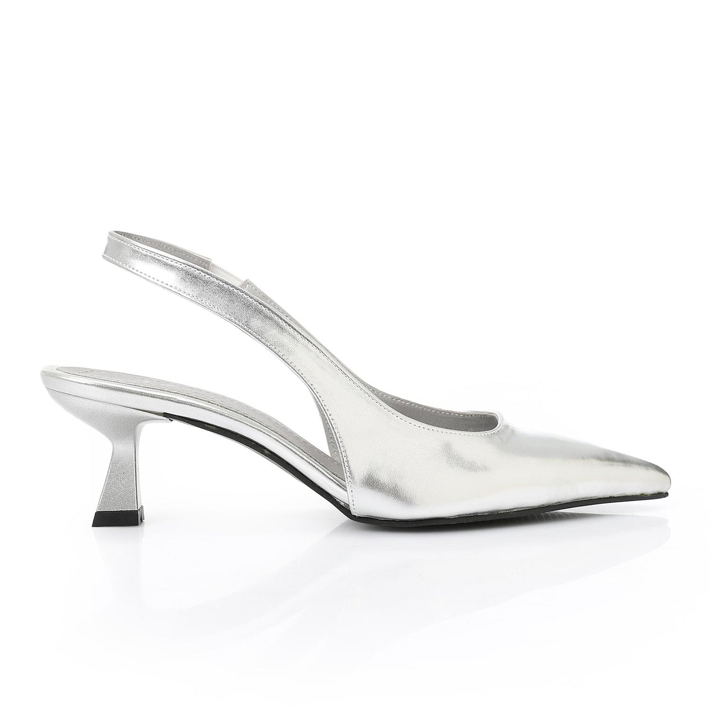 Silver Slingback Pumps - حذاء فضي بكعب مفتوح من الخلف