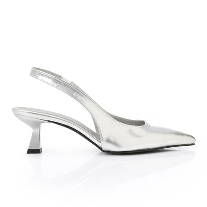 Silver Slingback Pumps - حذاء فضي بكعب مفتوح من الخلف