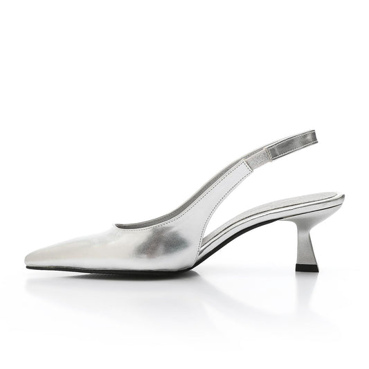 Silver Slingback Pumps - حذاء فضي بكعب مفتوح من الخلف