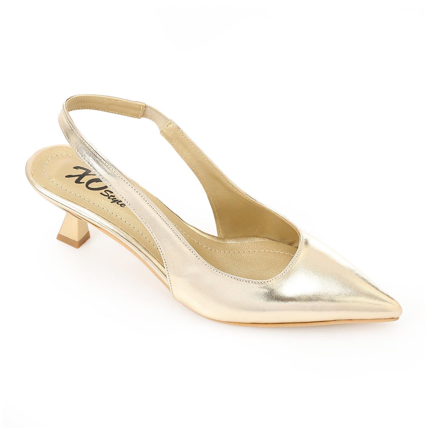 Gold Slingback Pumps - حذاء ذهبي بكعب مفتوح من الخلف