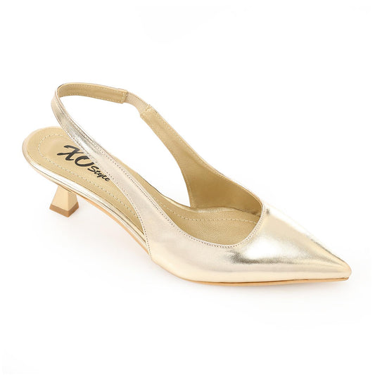 Gold Slingback Pumps - حذاء ذهبي بكعب مفتوح من الخلف