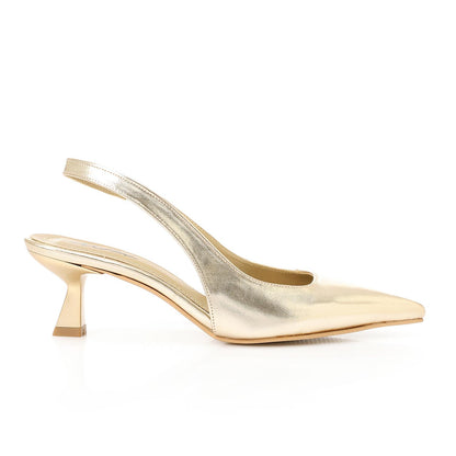 Gold Slingback Pumps - حذاء ذهبي بكعب مفتوح من الخلف