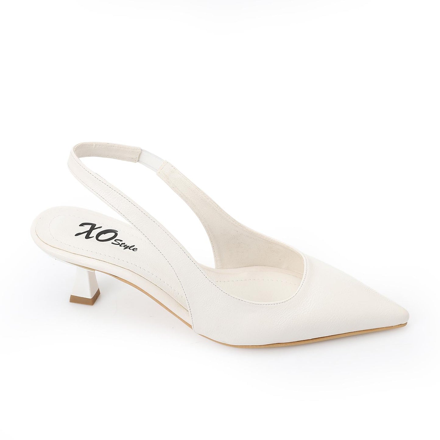 White Slingback Pumps - حذاء أبيض بكعب مفتوح من الخلف