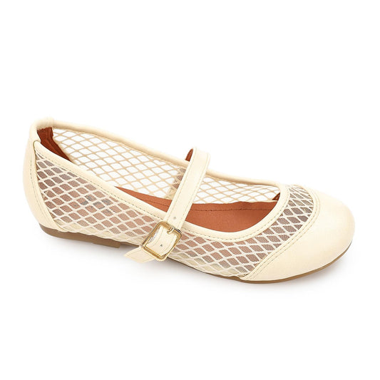 Girls Beige Casual Mesh Ballerina - بالرينا كاجوال شبك بيج للبنات