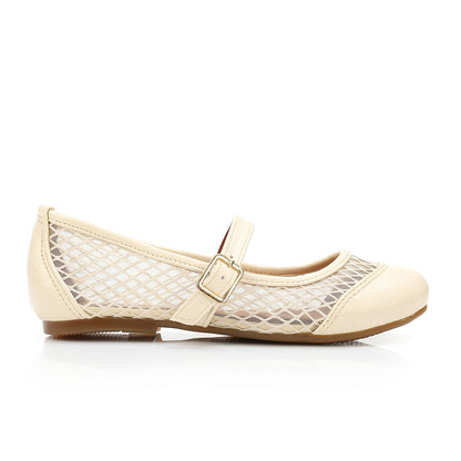 Girls Beige Casual Mesh Ballerina - بالرينا كاجوال شبك بيج للبنات