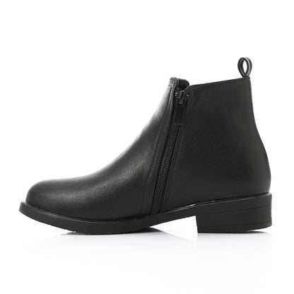 Black Leather Ankle Boot - بوت للكاحل جلد أسود
