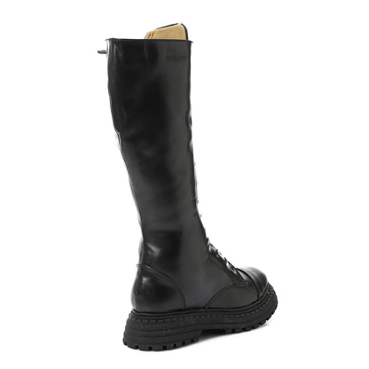 Black Lace-up Knee High Boot - بوت للركبة أسود برباط