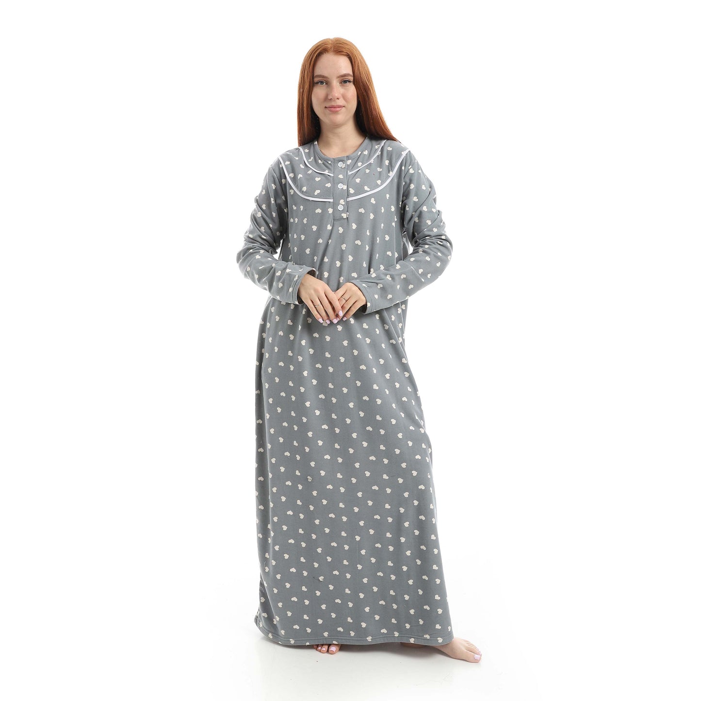 Gray Full Printed Long Sleeve Nightgown