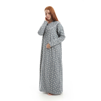 Gray Full Printed Long Sleeve Nightgown