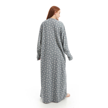 Gray Full Printed Long Sleeve Nightgown
