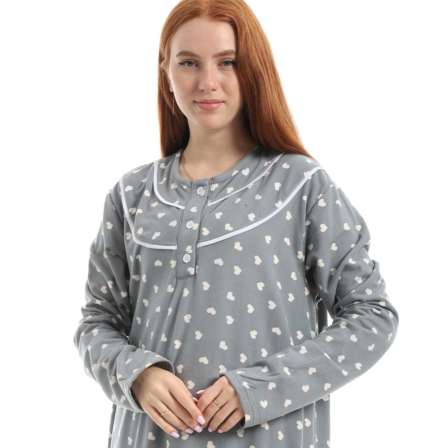 Gray Full Printed Long Sleeve Nightgown