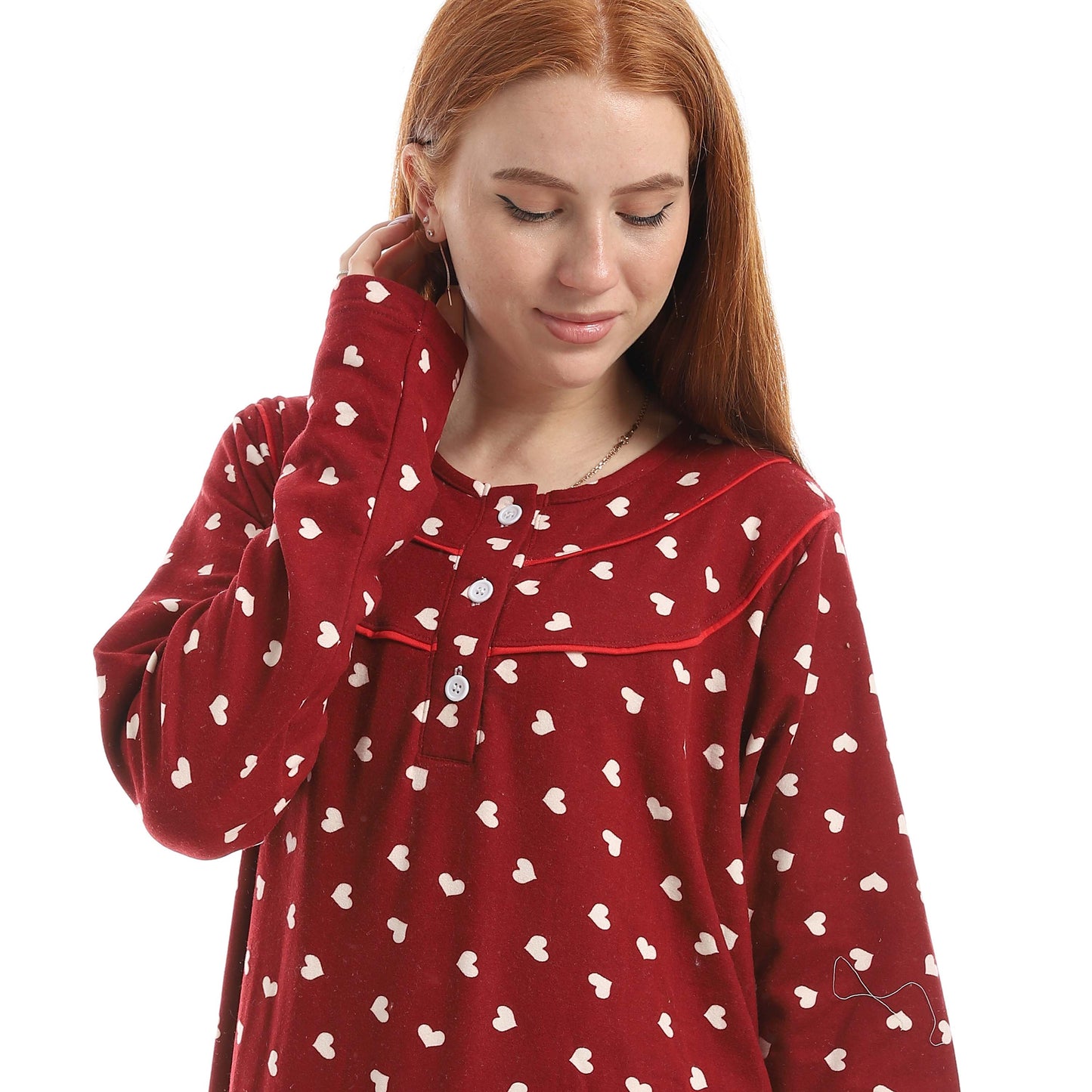 Maroon Full Printed Long Sleeve Nightgown
