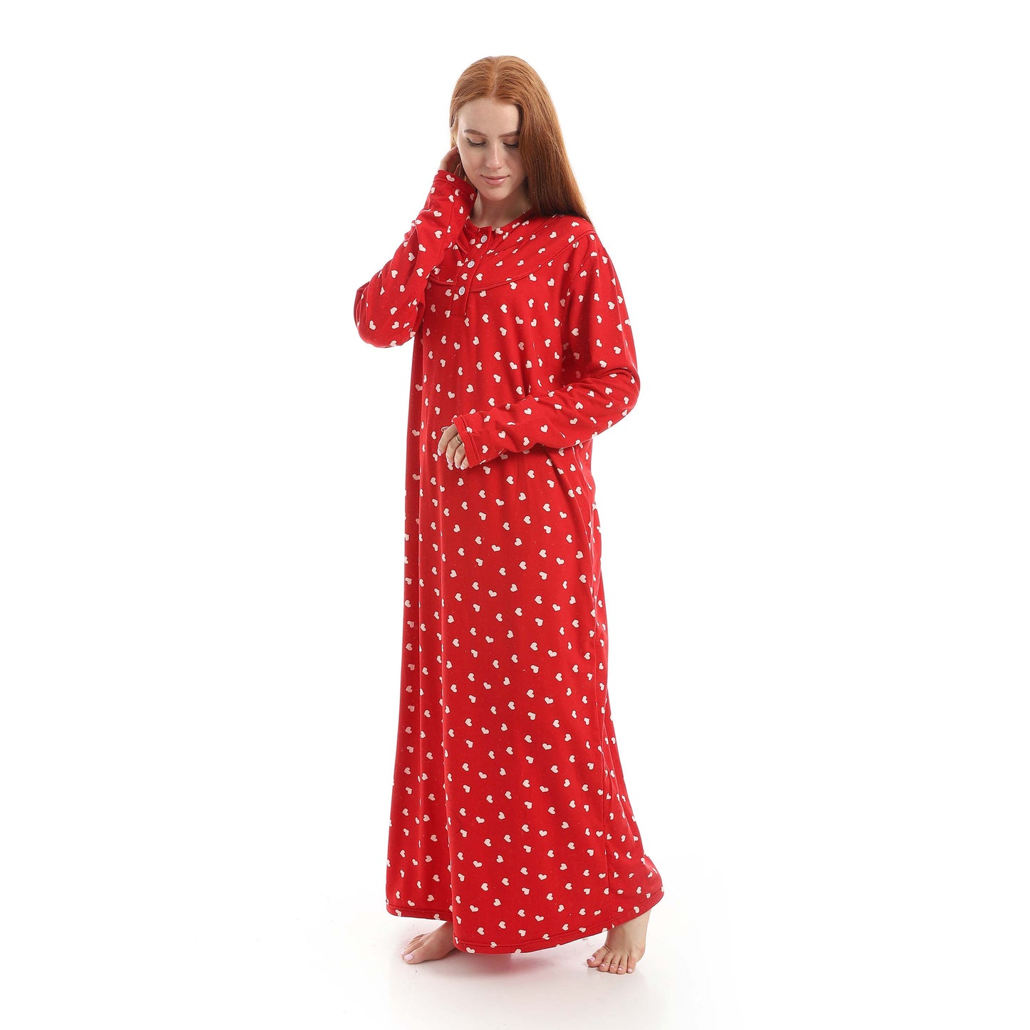 Red Full Printed Long Sleeve Nightgown