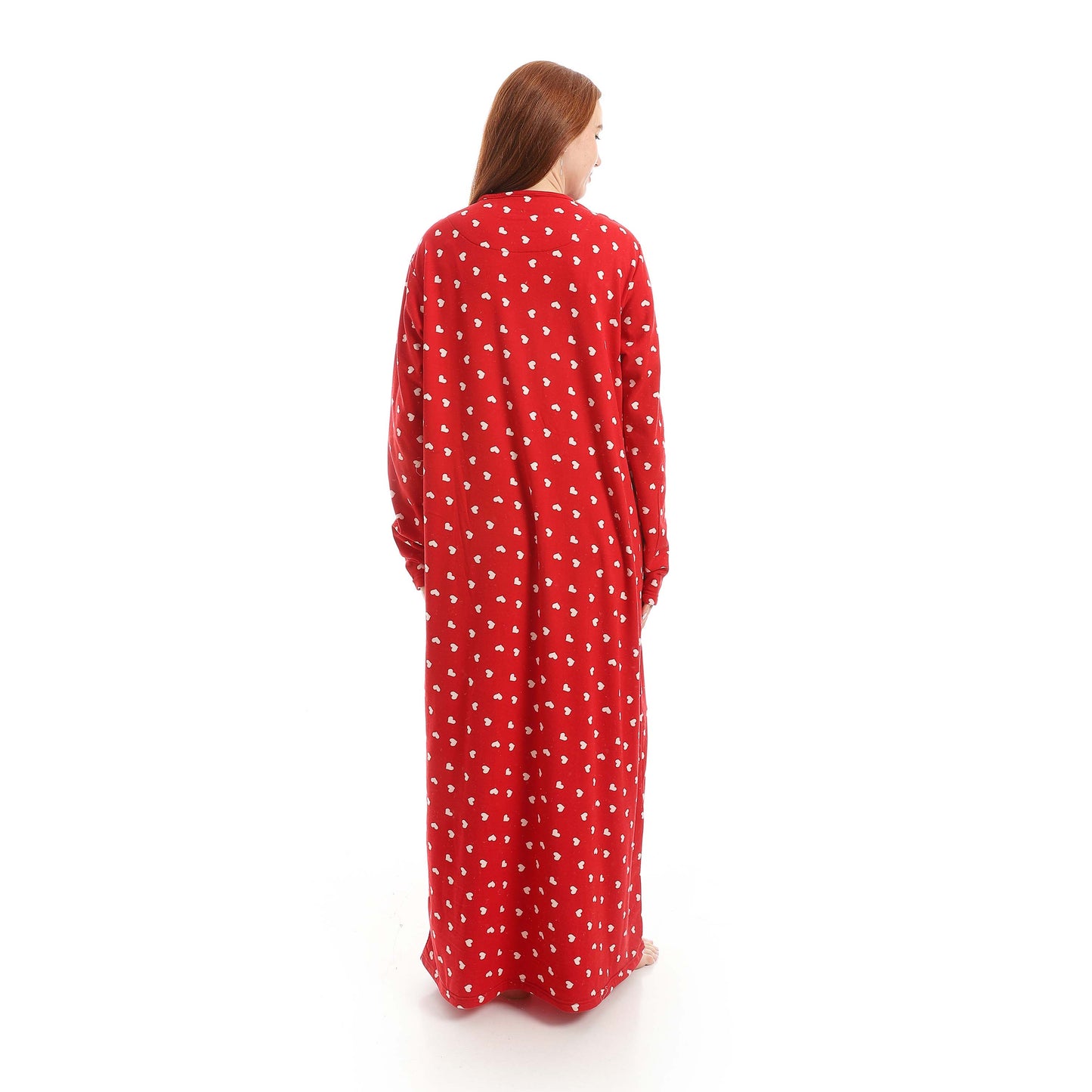 Red Full Printed Long Sleeve Nightgown