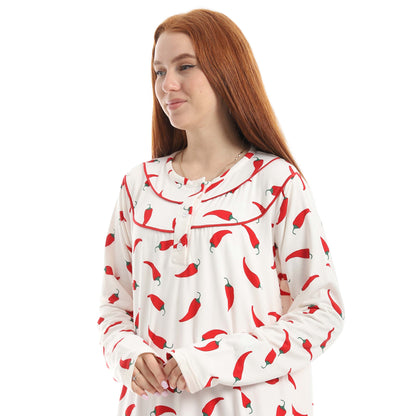 Classic Chili Pepper Print Nightgown