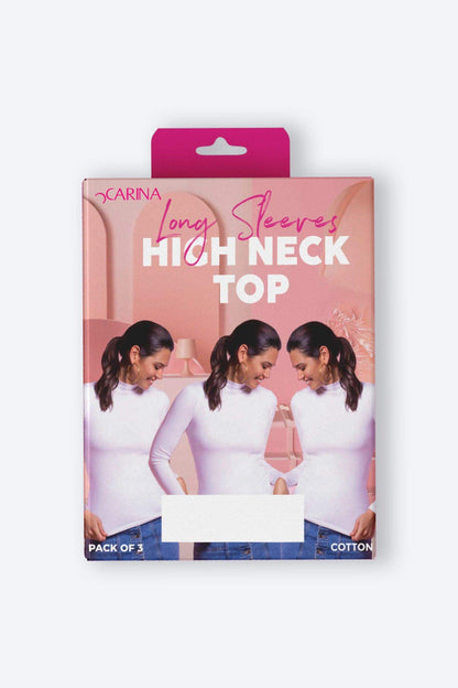 مجموعة من 3 قمصان قطنية بأكمام طويلة وياقة عالية