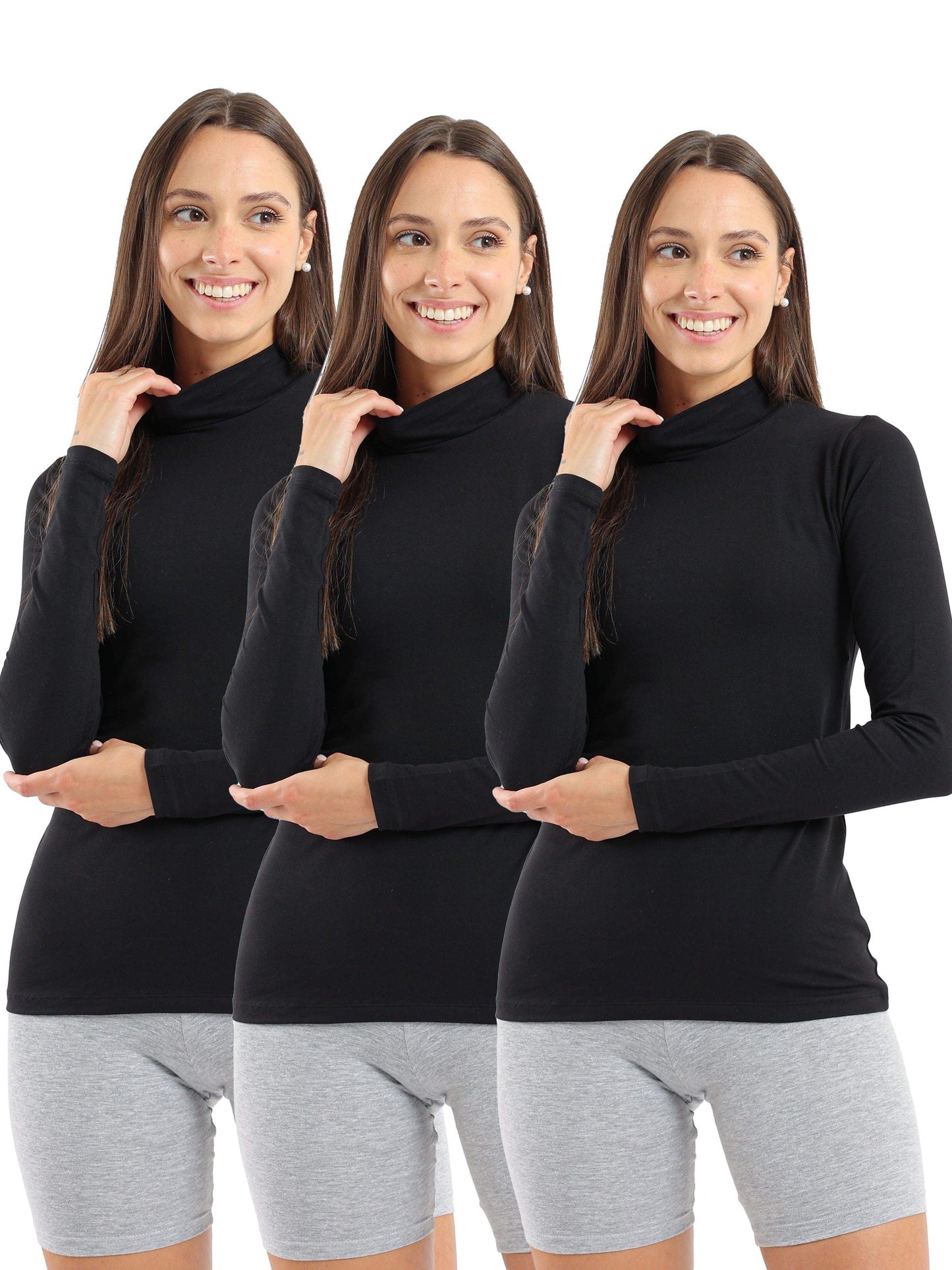 Carina Pack of 3 High Neck Long Sleeve Cotton Top