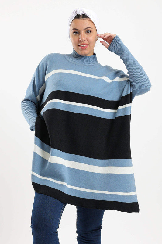 Carina High Neck Striped Poncho