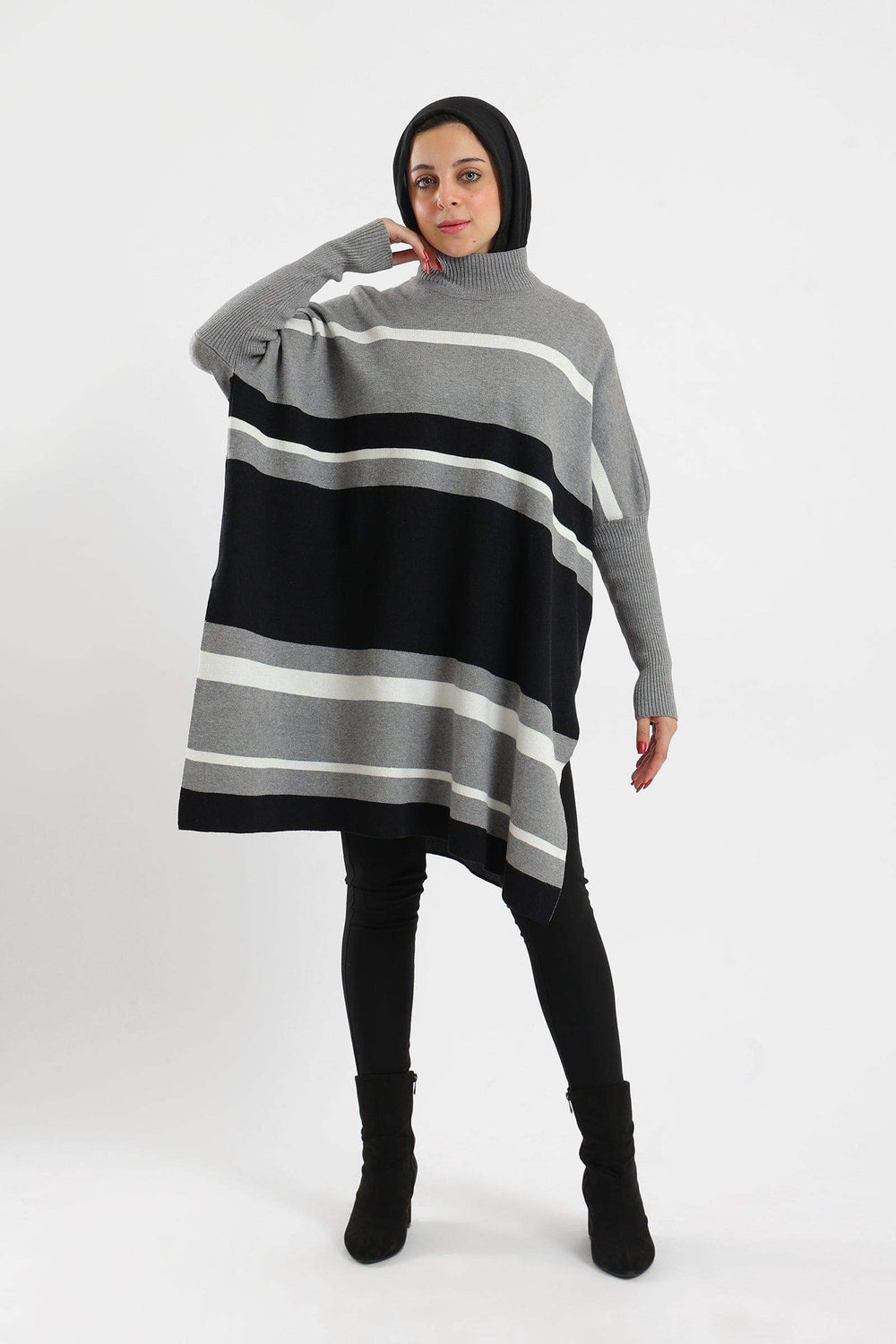 Carina High Neck Striped Poncho