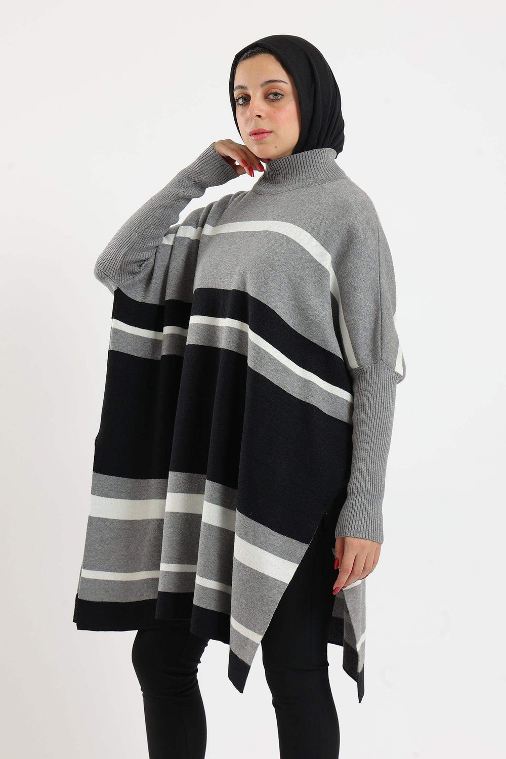 Carina High Neck Striped Poncho